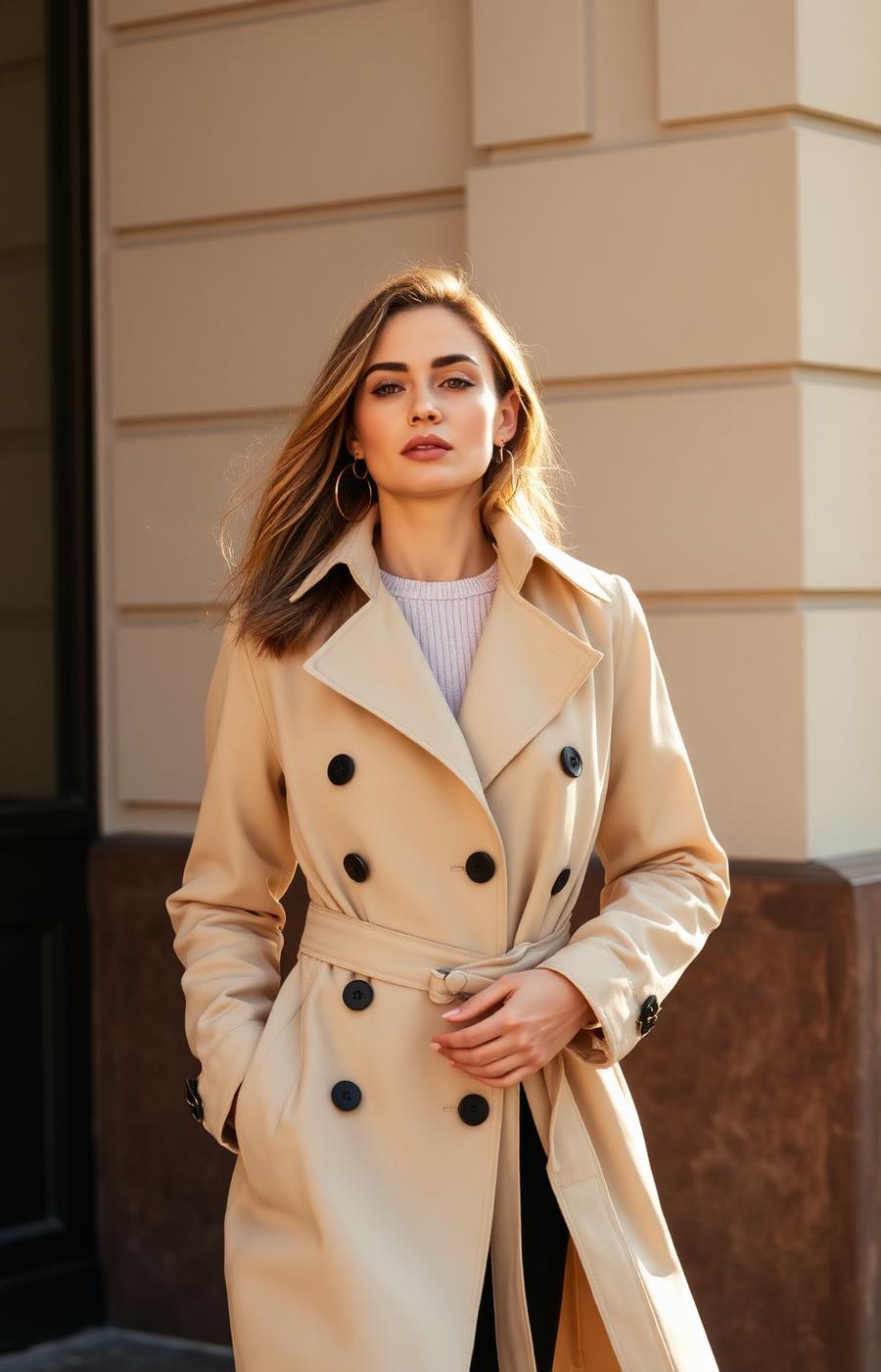 Modelo com trench coat bege elegante